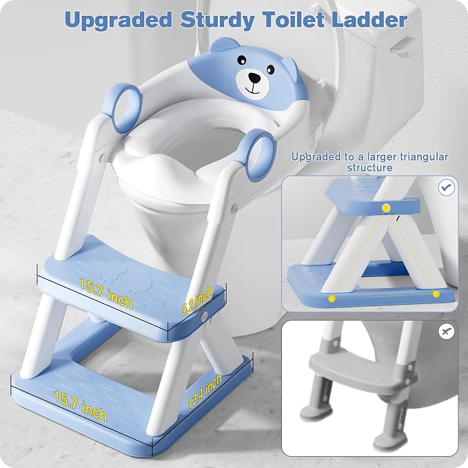 Potty Training Seat, Upgrade Toddler Toilet Seat for Kids Boys Girls, 2 in 1 Potty Training Toilet, Splash Guard Anti-Slip Pad Step Stool(Blue)