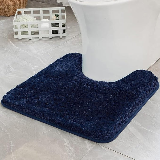 MIULEE Navy Blue Toilet Bathroom Rug U-Shaped Microfiber Bath Mat 20x20 in | Absorbent, Non Slip, Quick Dry, Fluffy Bath Rugs for Bathroom Floor Tub Showers, Machine Washable