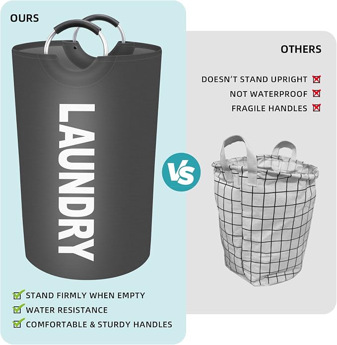 115L Large Laundry Basket, Dirty Clothes Waterproof Laundry Hamper, Grey | Collapsible Laundry Basket with Foam Protected Aluminum Handles for Laundry Dorm Family, Black Dirty Clothes Hamper
