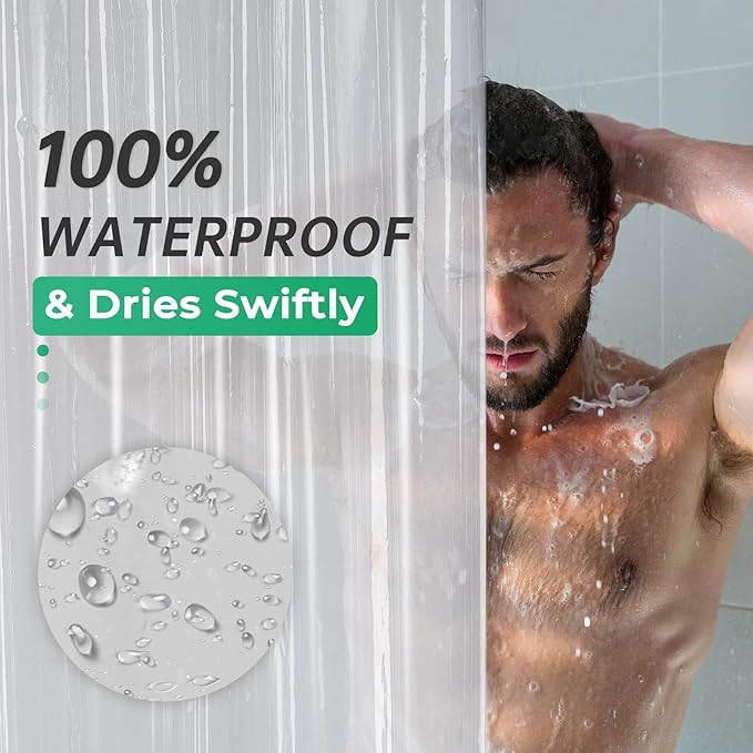 AmazerBath Extra Long Shower Curtains 96 Length, Tall Shower Curtain Liner Clear 72x96 Inches, Premium PEVA, Bathroom Accessories with 3 Weighted Stones and 12 Rustproof Grommets
