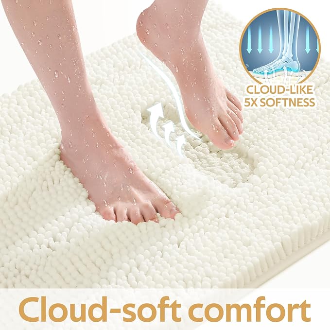Striped Ice Cream Bathroom Rug Set 3 Pieces Ultra Soft, Non Slip Chenille Toilet Mat, Absorbent Plush Shaggy Bath Mats for Bathroom, Bedroom, Kitchen