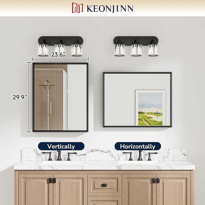Keonjinn 24 x 30 Inch Brushed Nickel Bathroom Mirrors for Over Sink | Beveled Metal Frame, Anti Rust, Rectangular Mirrors for Wall, Farmhouse Bathroom Vanity Mirror, Tempered Glass, Square Corner