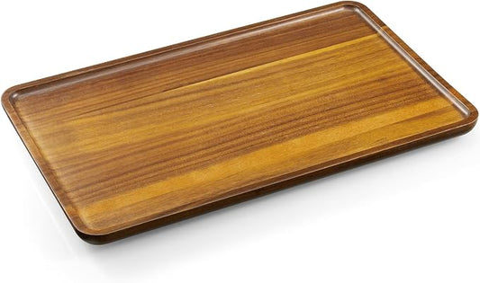 16 Inch Acacia Wood Serving Tray, Rectangular Wooden Decorative Tray for Food, Appetizers, Snacks, Desserts, Coffee Table, Bathroom, Entryway, Vanity, Home Decor Organizer
