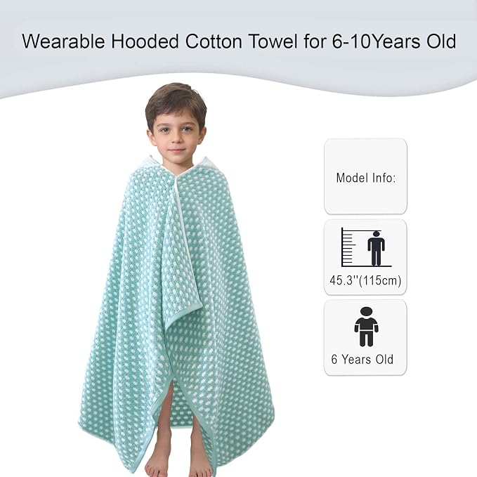 VOOVA & MOVAS Kids Hooded Towel Wrap, 6-10 Years, 100% Cotton, Sage Dot | Delicate Dot Detail, Quick Dry Fabric, Multi-Scenario Use for Bath, Pool and Seaside