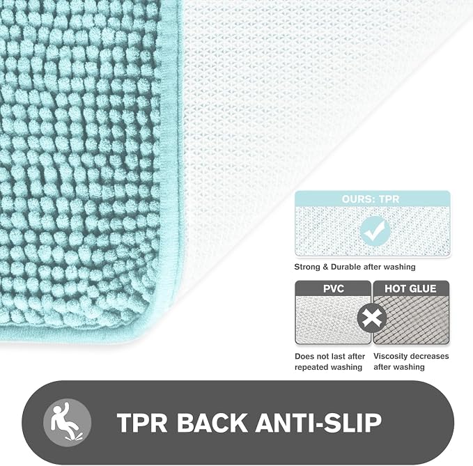 Small Bathroom Rug 12"x12" – Washable and Absorbent Mini Bath Mat, Non Slip, Thick Soft Chenille Bath Rugs for Bathroom, Shower, Locker Rug(Aqua)