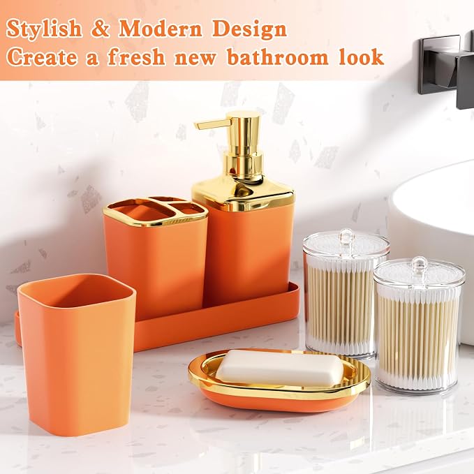 XLHOMO Bathroom Accessories Set - 26PCS Orange Bathroom Set, Luxury Bathroom Accessory Set with Shower Curtain and Rugs and Bathtub Mats for Home