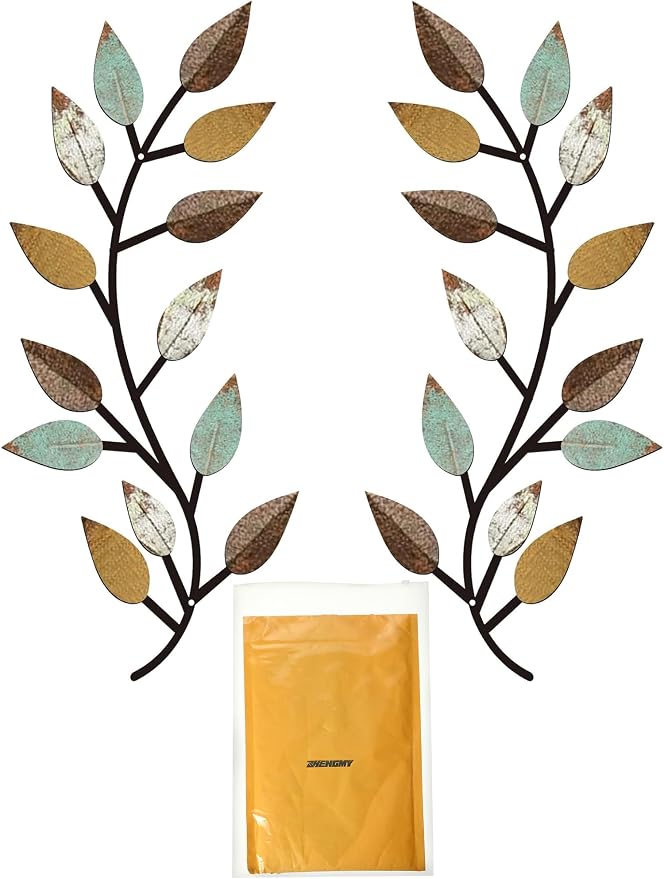 Zhengmy 2 Pcs Metal Leaf Wall Art Vine Branch Decor,Bright Colors