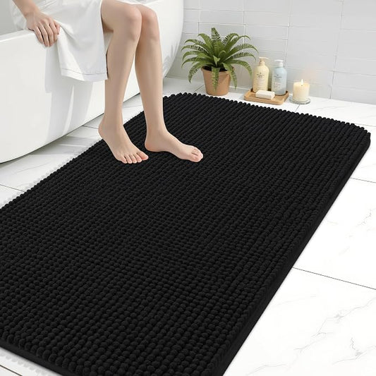 Arotive Chenille Bathroom Rugs 47x32, Soft Absorbent Bath Mat, Black | Rubber Backing, Machine Washable Dry Bath Mats for Bathroom Floor, Tub and Shower, Home Decor Accessories