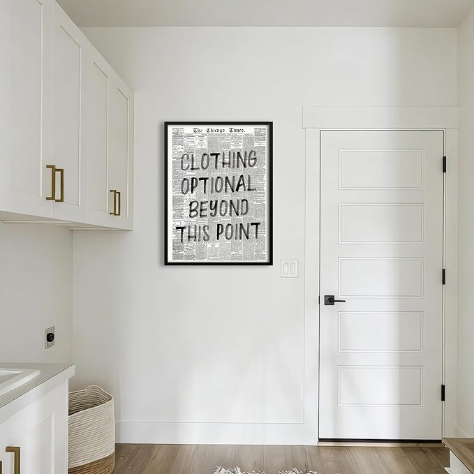 Funny Bathroom Newspaper Poster Funky Black and White Aesthetic Wall Art 24X36 inch Black Framed Clothing Optional Fun Quotes Canvas Prints for Toilet Lavatory Wall Decor