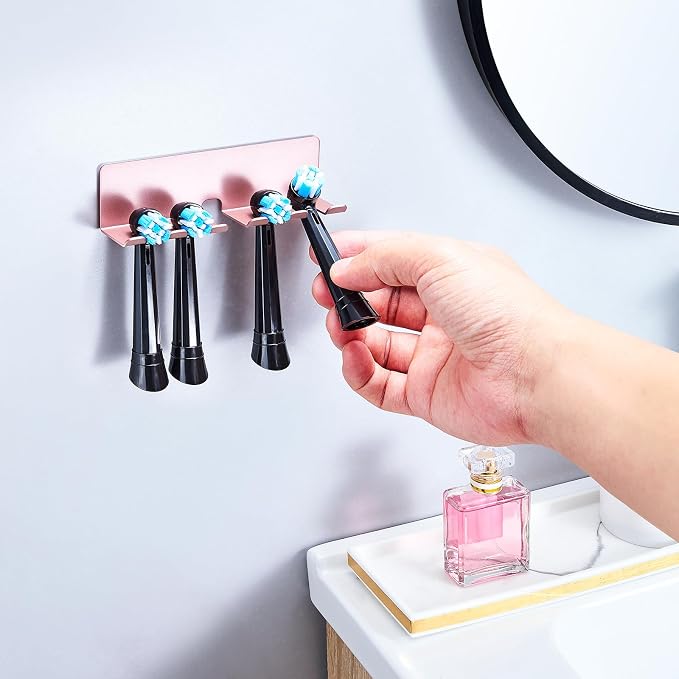 Electric Toothbrush Head Holder, Toothbrush Holders Wall Mounted, Electric Toothbrushs Holder, Bathroom Shower Tooth Brushing Holder, Tooth Brush Head Holder Organiser (Rose Gold, Large)