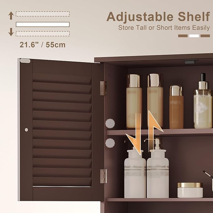 ChooChoo Bathroom Wall Cabinet with Towel Bar and Ample Storage | 23.6"L x 7.9"W x 27.5"H MDF Medicine Cabinet, Over The Toilet Space Saver Storage Cabinet with Adjustable Shelf, Espresso