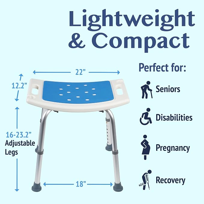 Shower Seat for Inside Shower - Bath Stool, Medical Shower Chairs for Seniors, Elderly, Handicap & Disabled - Adjustable Support Shower Bench w/Handles for Bathtub