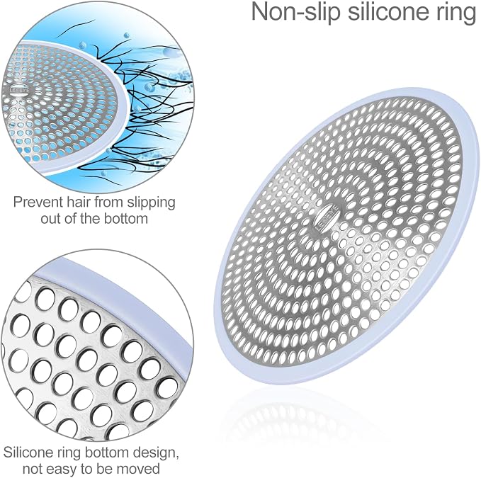 LEKEYE Shower Drain Hair Catcher | Strainer | Shower Stall Drain Cover | Bathroom Drain Protector Stainless Steel and Silicone(Light Blue)