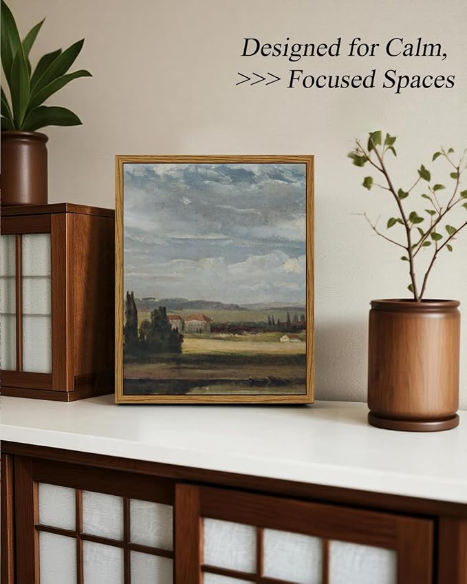 InSimSea Framed Canvas Wall Art, Vintage Landscape Painting, Rustic Nature Scenery Decor for Living Room Shelf Hallway,10x8in, Blue Tones