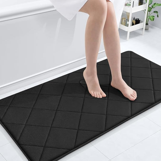 OLANLY Memory Foam Bath Mat 47x24, Ultra Soft and Absorbent Bathroom Rugs | Black, Quick Dry, Machine Washable Shower Bath Rugs, Comfortable Bath Carpet for Bathroom Floor, Tub and Shower