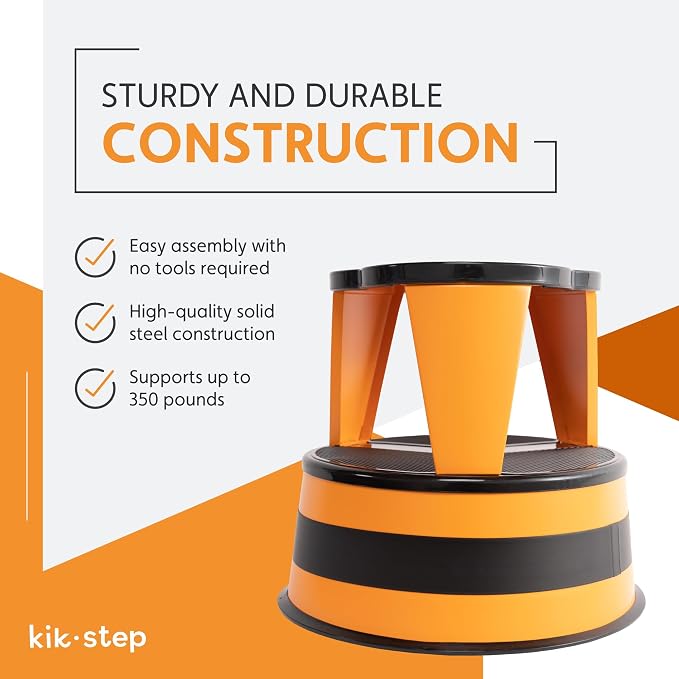 Cramer Kik Step Steel Step Stool - Two Step Stool, Holds 350 lbs (Orange)