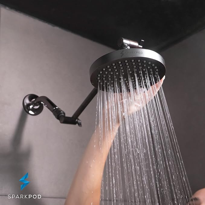 SparkPod Rain Shower Head, 6 Inch Round, Vintage Oil-Rubbed Bronze Finish | High Pressure Shower Heads, 90 Nozzles, Adjustable Showerhead, No Tools Needed, Universal Connection