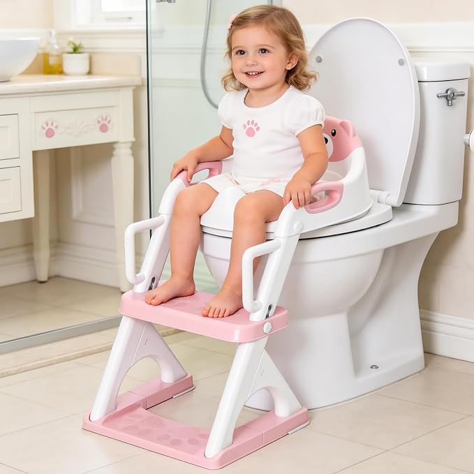 Potty Training Toilet for Toddlers, 2-in-1 Potty Training seat, Anti-Slip | SKYROKU, Fits Round & Elongated Toilets, 6 Heights, Splash Guard, Foldable, Holds 200+ lbs, Step Stool, Dishwasher Cushion