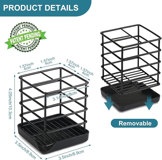 Toothbrush Holders for Bathroom,Black,Stainless Steel,Detachable,Tray,3 Slot