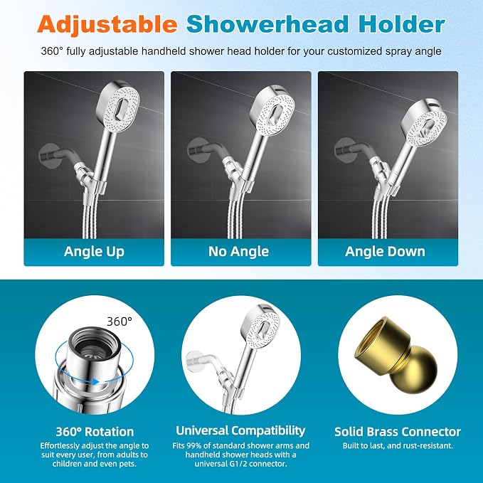 Hibbent Filtered Showerhead with handheld, High Pressure 5 Sprays Shower | Chrome Shower Head, Brass Holder & 71" Metal Hose, Water Softener for Hard Water-Remove Chlorine, Reduces Dry Itchy Skin