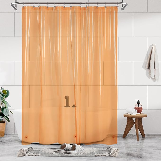 Barossa Design Extra Long Shower Curtain Liner Clear Orange, 72" x 84" XL | Waterproof PEVA, 3 Bottom Magnets, Metal Grommets, Lightweight Plastic Shower Liner XL 72 x 84 Inches for Bathroom/Tub