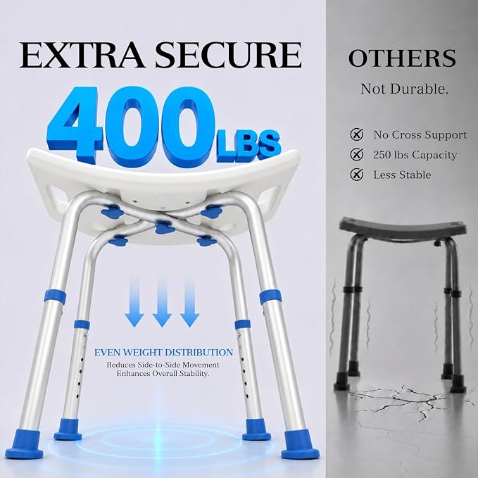 REHAND Shower Chair for Inside Shower, 400 lbs 6-Levels Height Adjustable Shower Stool with Suction Feet, Heavy Duty Shower Seat for Inside Tub Bathroom Chair for Elderly and Disabled