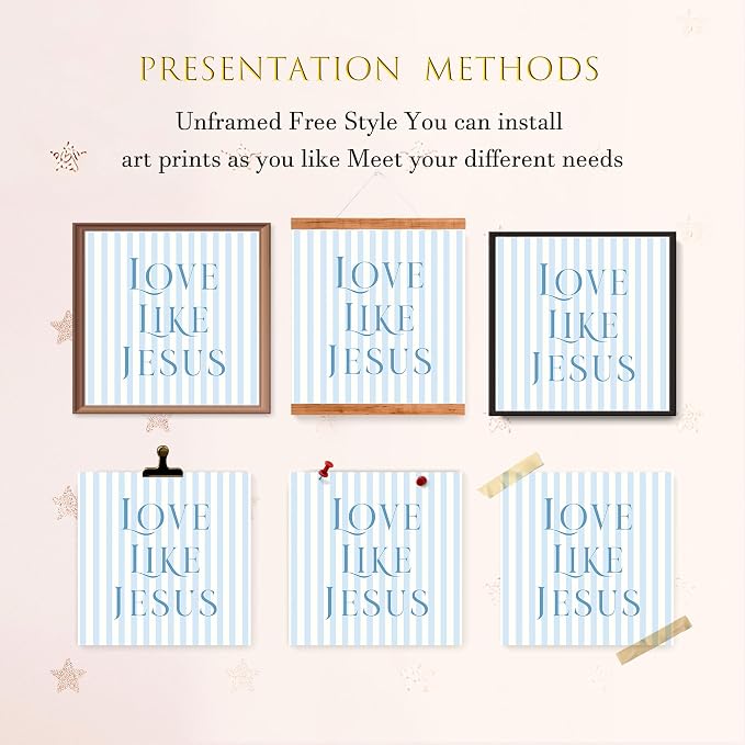 LARTSFRO Coquette Blue Bow Jesus Wall Art Decor Posters, Light Blue Bow Christian Room Bathroom Bedroom Dorm Wall Art Decor Aesthetic for College Teen Girls Gifts, Inspirational Bible Verses Bow Wall Decor, 8x8 Inch Set of 4 Bow Pictures(UNFRAMED)