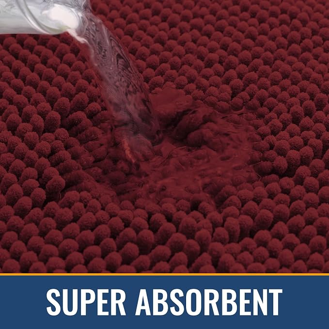 Arotive Bathroom Rugs 24x16, Soft Absorbent Shaggy Chenille Bath Rugs | Burgundy, Machine Washable Rubber Backing Bath Mats for Bathroom Floor Tub and Shower Home Decor Accessories