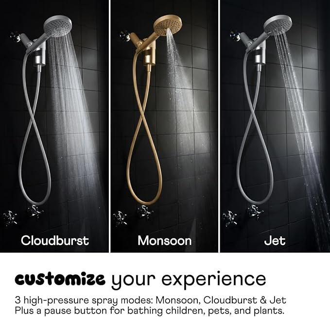 sproos! - Handheld Showerhead, High Performance Filtration, Moonlight | Healthier Hair and Skin - DIY Installation - Renter Friendly - 3 Spray Functions - 70 Inch Hose - High Pressure Performance
