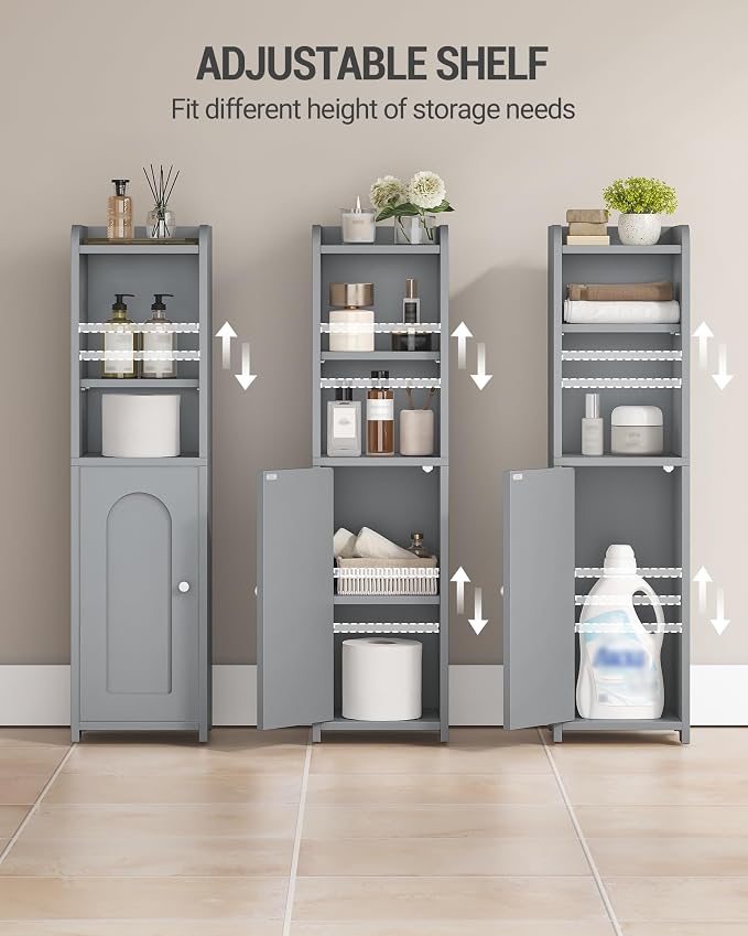 Hzuaneri Bathroom Storage Cabinet, Narrow Toilet Paper Cabinets with Doors | Small Corner Floor Cabinet with Doors and Adjustable Shelf, Bathroom Organizer for Small Spaces, Gray BC19721X