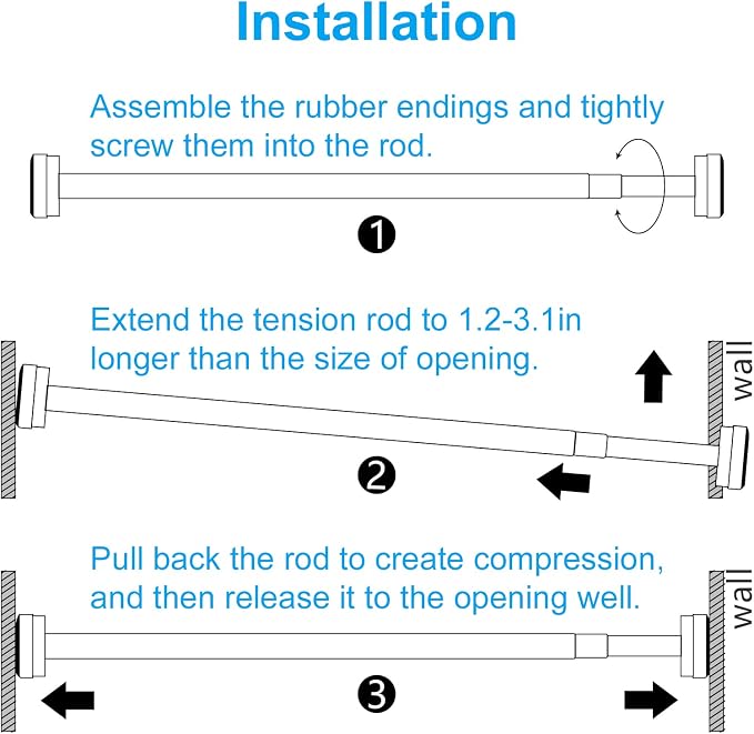 TEECK 2 Pack Shower Curtain Rod, 32-80 inch Adjustable Spring Tension Curtain Rod, Never Rust Anti-Slip Shower Curtain Rod for Bathroom, No Drilling, Never Collapse, Easy to Use, Silver