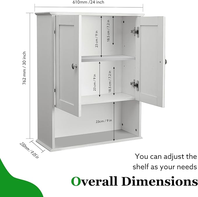Bathroom Cabinet Wall Mounted Over Toilet Storage Cabinet, 24x30 Inch Wooden White Bathroom Wall Cabinet Above Toilet Storage Medicine Cabinets for Kitchen Laundry Bedroom