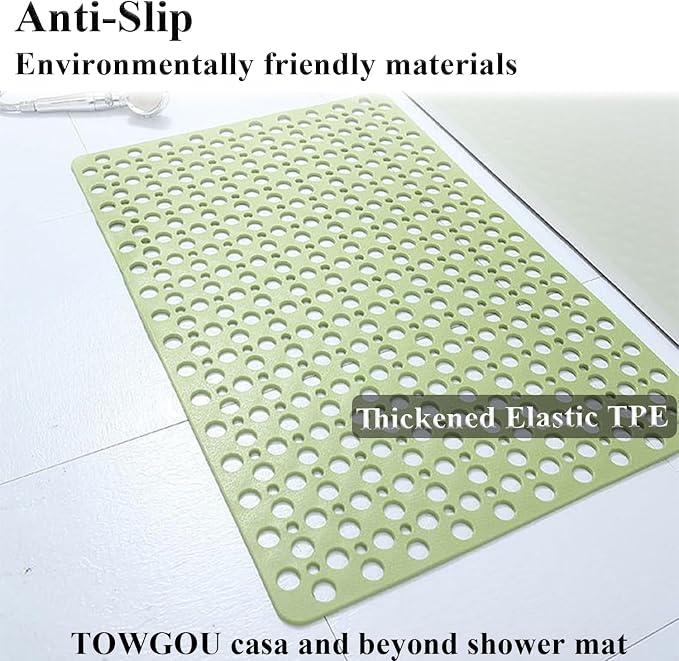 Casa and Beyond Shower Mat, Secure Shower Mats Easy to Clean, Showers Mat with Suction Cup, Washable Non-Slip Bathtub Mats for Inside Showers (Green,29.5 * 17 in)