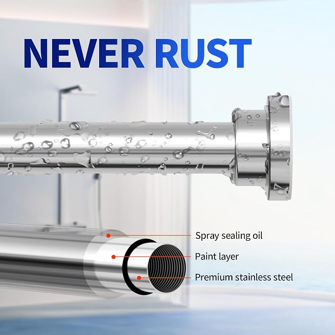 Mcrbeay Shower Curtain Rod, 1" Diameter Heavy Duty Tension Shower Rod | Adjustable 28-74 inch Non Slip No Drill Spring Tension Rod For Bathroom, Shower Stall, No Rust, Silver