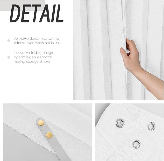 AJAZZ Magnetic Folding Shower Curtains Fabric Polyester Material Waterproof Shower Curtain Suitable for Family Hotel Homestay (White,77" W x 72" L) 1 Panel