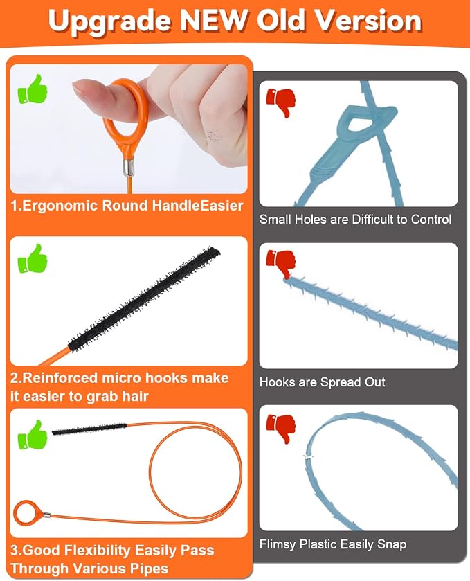 35 Inch Anti-break Metal Drain Snake, 6PCS Hair Clog Remover | Drain Cleaner Tool with Nylon Coating Sink Snake, Clog Remover for Shower, Bathroom Sink Tub