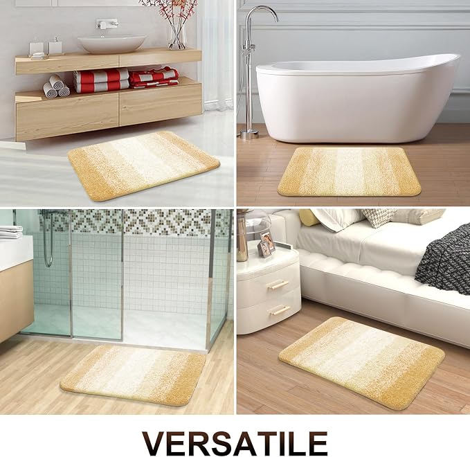 OLANLY Bathroom Runner Rug 59x24, Extra Soft Absorbent Microfiber Bath Rugs | Light Yellow, Non-Slip Quick-Drying Rubber Backing, Washable Long Bath Mat for Floor, Tub and Shower, Home Decor