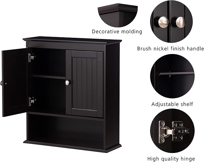 Spirich Bathroom Wall Cabinet Over Toilet, Small Medicine Cabinet Espresso | FSC-Certified MDF, Adjustable Shelf, Easy Assembly, Space-Saving Open & Concealed Storage for Toiletries, Towels, And Decor