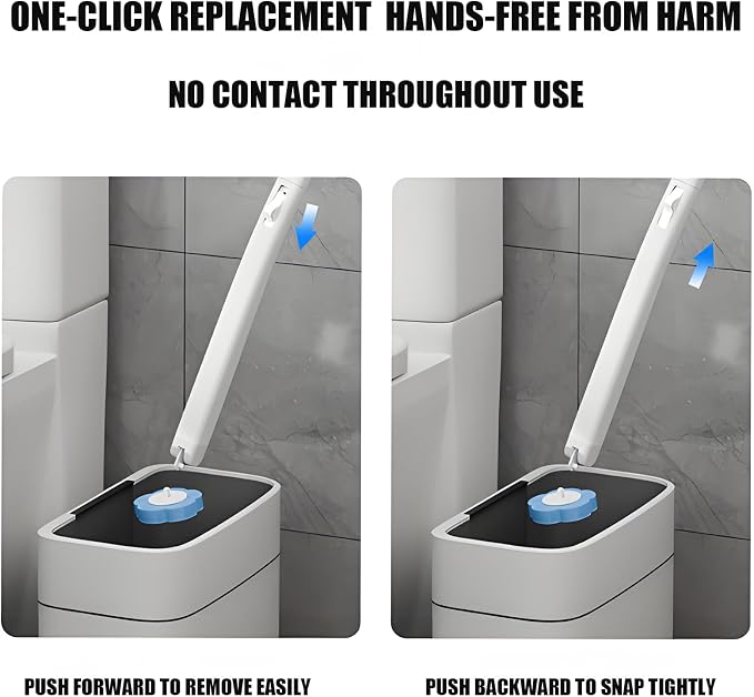 Disposable Brush with Holder & Refill Heads - Hygienic Sanitary Toilet Cleaner for Easy Cleaning, Streak-Free Fresh Bathroom, No Mess Disposable Toilet Bowl Cleaner Wand (1, White)