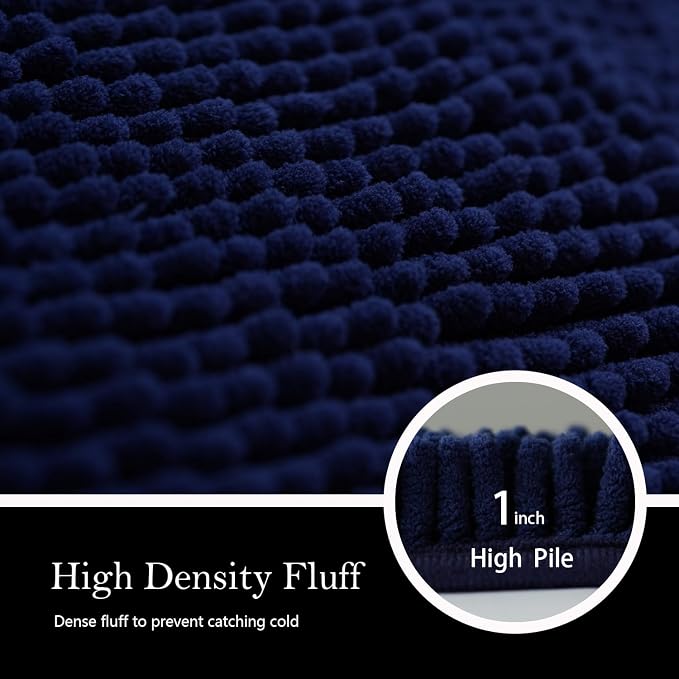 Bathroom Rugs Chenille Bath mat 2 Piece Set, Super Absorbent, Strong PVC Non Slip Backing, Bath mats for Bathroom, Plush Shaggy, Thick, Machine Washable, Bathtub, Toilet.(Navy Blue)