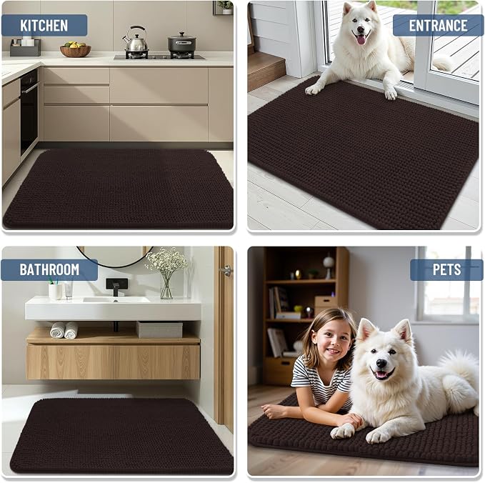 Arotive Chenille Bathroom Rugs 40x32, Soft Absorbent Bath Mat, Brown | Rubber Backing, Machine Washable Dry Bath Mats for Bathroom Floor, Tub and Shower, Home Decor Accessories