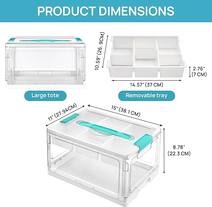 Vtopmart 24 QT Clear Plastic Craft Storage Box with Tray & Dividers, 2 Pack | Art Supply Organizer for Coloring Books, Craft Supplies, Modeling Clay, Molds, Easy Access