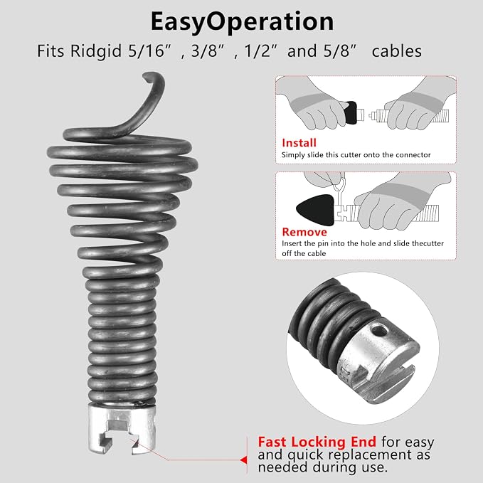 9-Piece Drain Snake Attachment Kit for Heavy-Duty Cables — Professional-Grade Tools for Experts & DIYers. Compatible with K-400,C-4,C-6,C-7,C-8,and C-9 Models. Includes 4 Cutters and 4 Spirals.