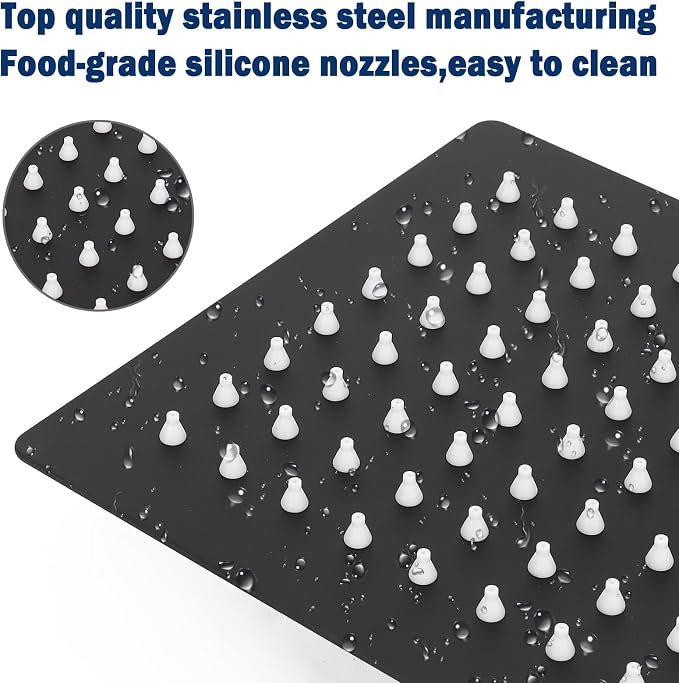 NearMoon Rain Shower Head, High Flow Stainless Steel Square Rainfall Shower, High Pressure Design, Awesome Shower Experience Even At Low Water Flow (6 Inch, Matte Black)