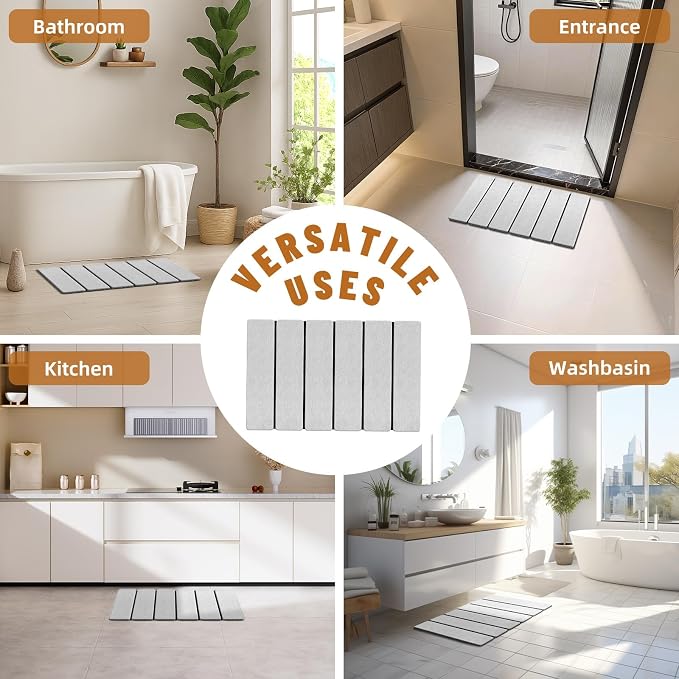 Luxspire Stone Bath Mat, Stone Mat Bathroom Foldable 24x16in 2PC,Light Gray | Quick & fast drying diatomaceous earth, Non-slip rubber base, Easy-clean surface for bathroom floor & kitchen counter