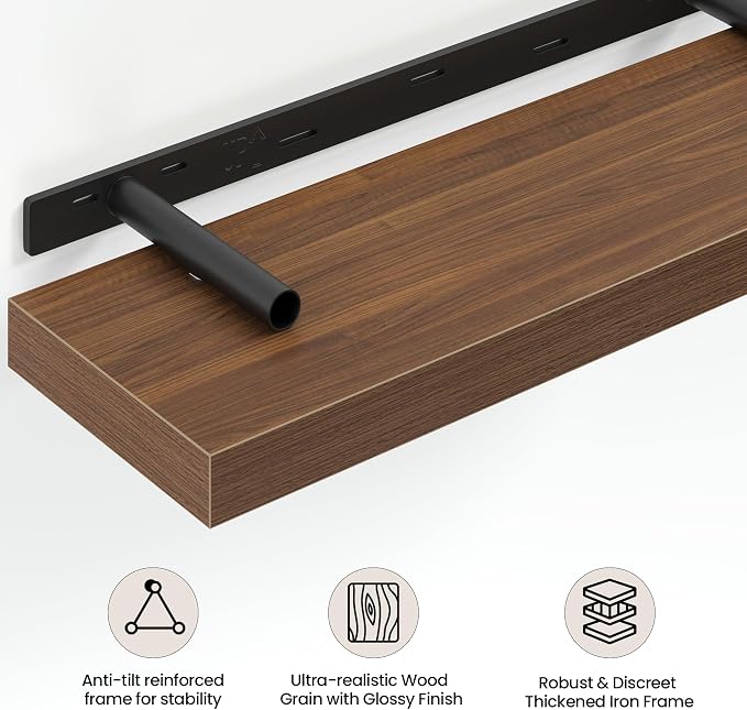 Vivelove 36 Inch Floating Shelves Wall Mounted for Display, 6.5 Deep Duty Shelves with Invisible Brackets for Living Room,Bedroom,Kitchen, Bathroom Storage & Decor,36" Wx6.5 Dx1.4 H - Walnut