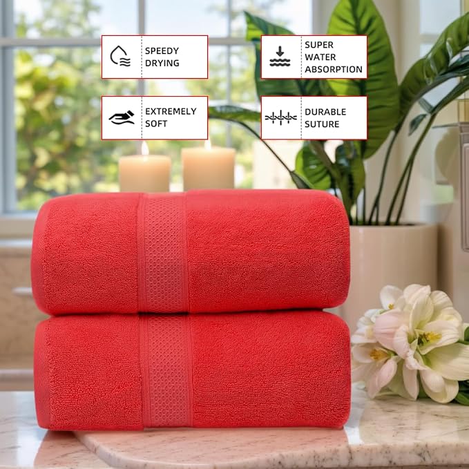 Fluffy Cotton Bath Towels Set650GSM,2-Piece Set, Thickened and Enlarged(31.5x63 inches),Super Absorbent,Soft,Suitable for Hotel, Bathroom, Swimming Pool, SPA,Gift(Watermelon Red)