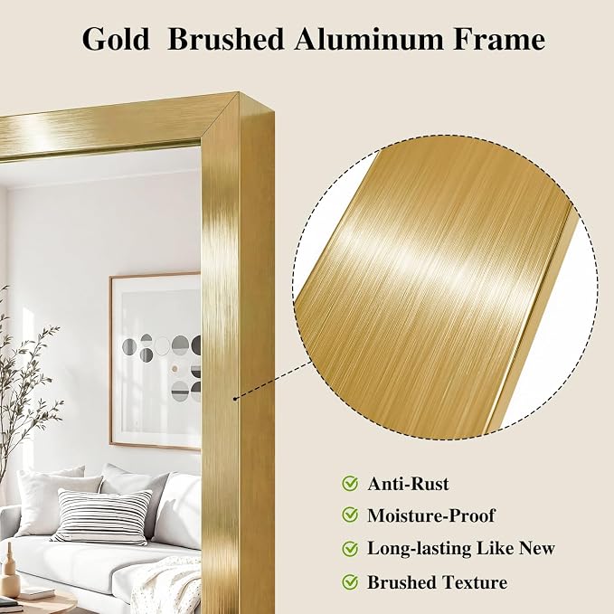 Koonmi Gold Mirrors for Wall, 30x40 Inch Bathroom Mirror, Rectangular Wall Mirror for Living Room Bedroom Bathroom, Hangs Horizontally or Vertically