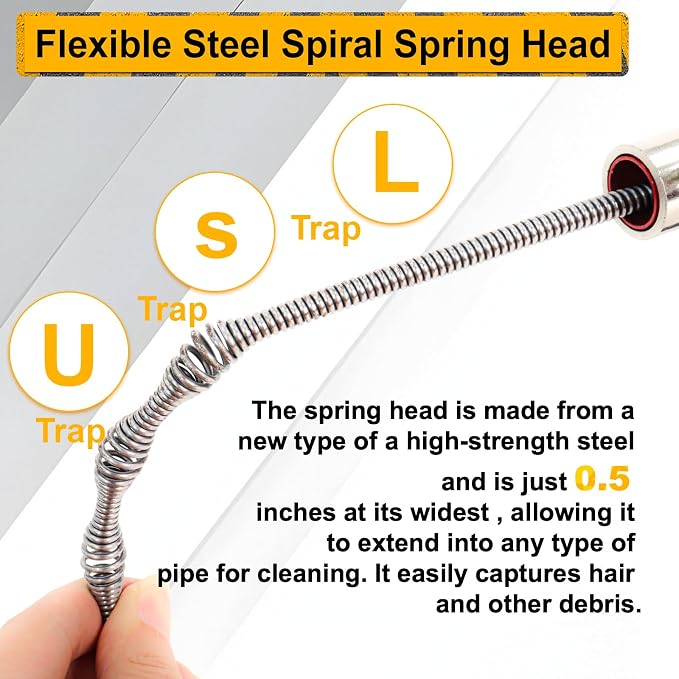 50FT Drain Auger with Drill Adapter, Manual or Powered Drain Snake | Plumbing Clog Remover, Flexible Cable, Manual Crank or Drill Operation, Kitchen Bathtub Shower Drains