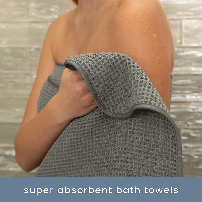 S&T INC. Aura Waffle Bath Towel Set, 6 Pieces, Grey | 2 Bath Towels, 2 Hand Towels, 2 Wash Cloths, Absorbent Microfiber, Quick-Dry and Lightweight, 420GSM